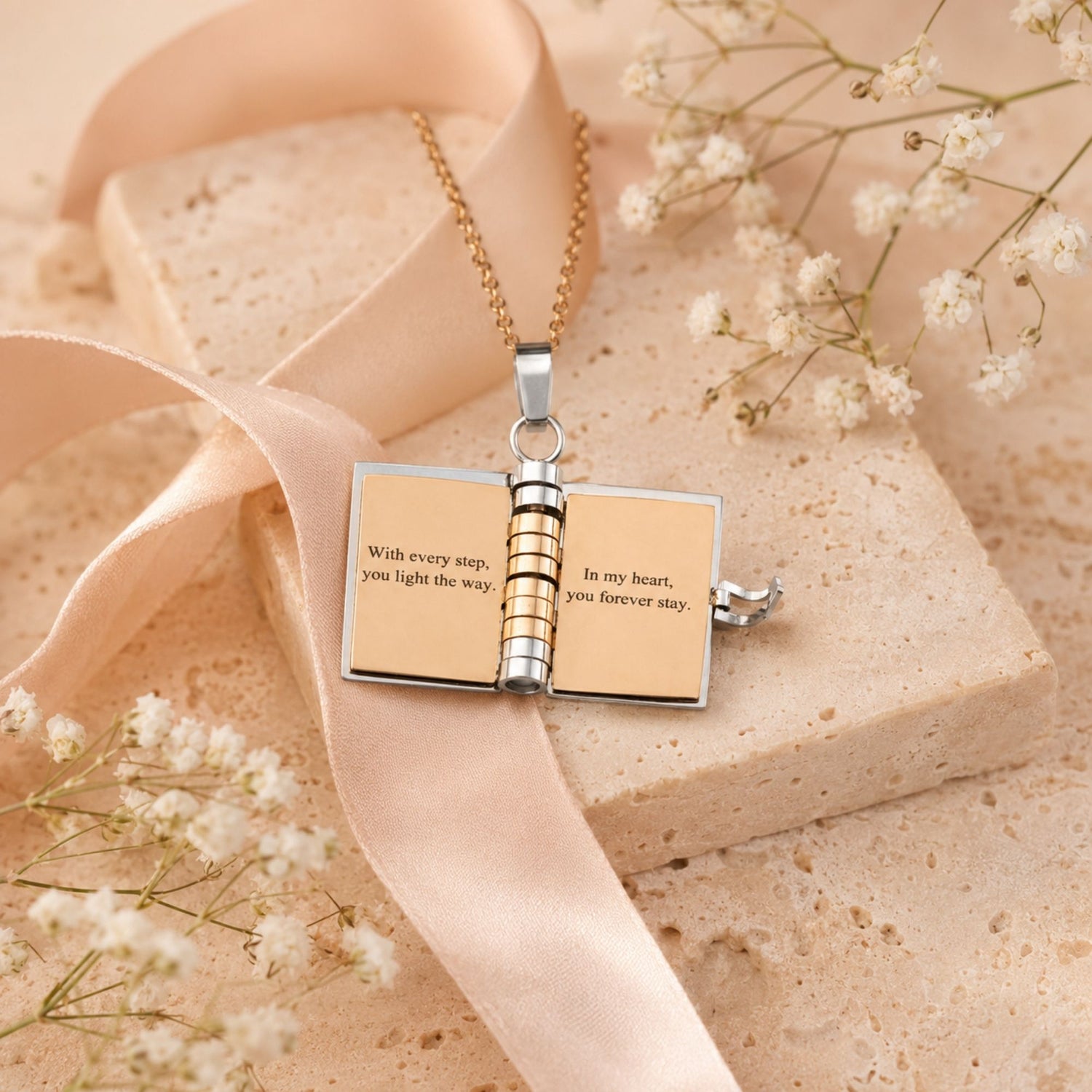 Gold-Silver Love Book Necklace