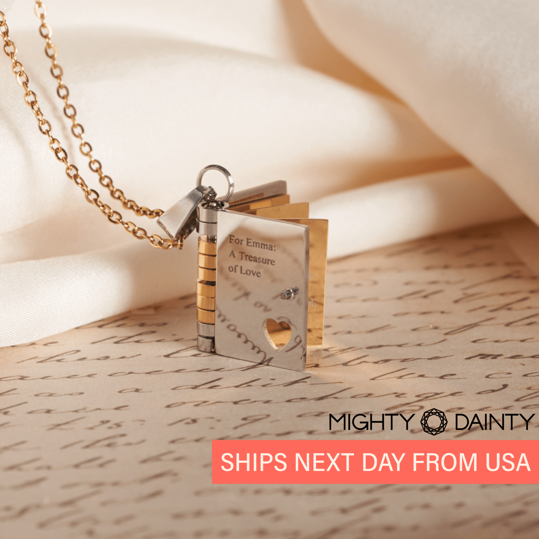 Gold-Silver Love Book Necklace