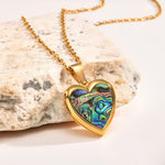 Gold Abalone Heart Photo Necklace