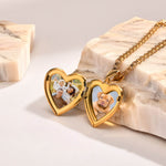 Gold Abalone Heart Photo Necklace