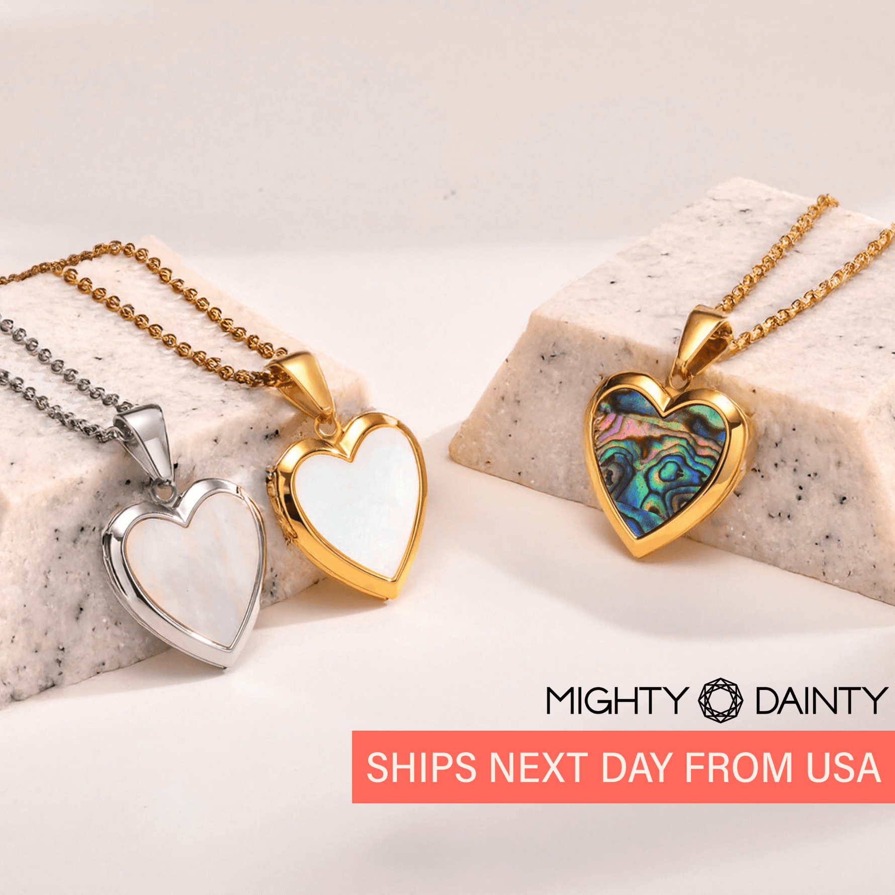 Gold Abalone Heart Photo Necklace