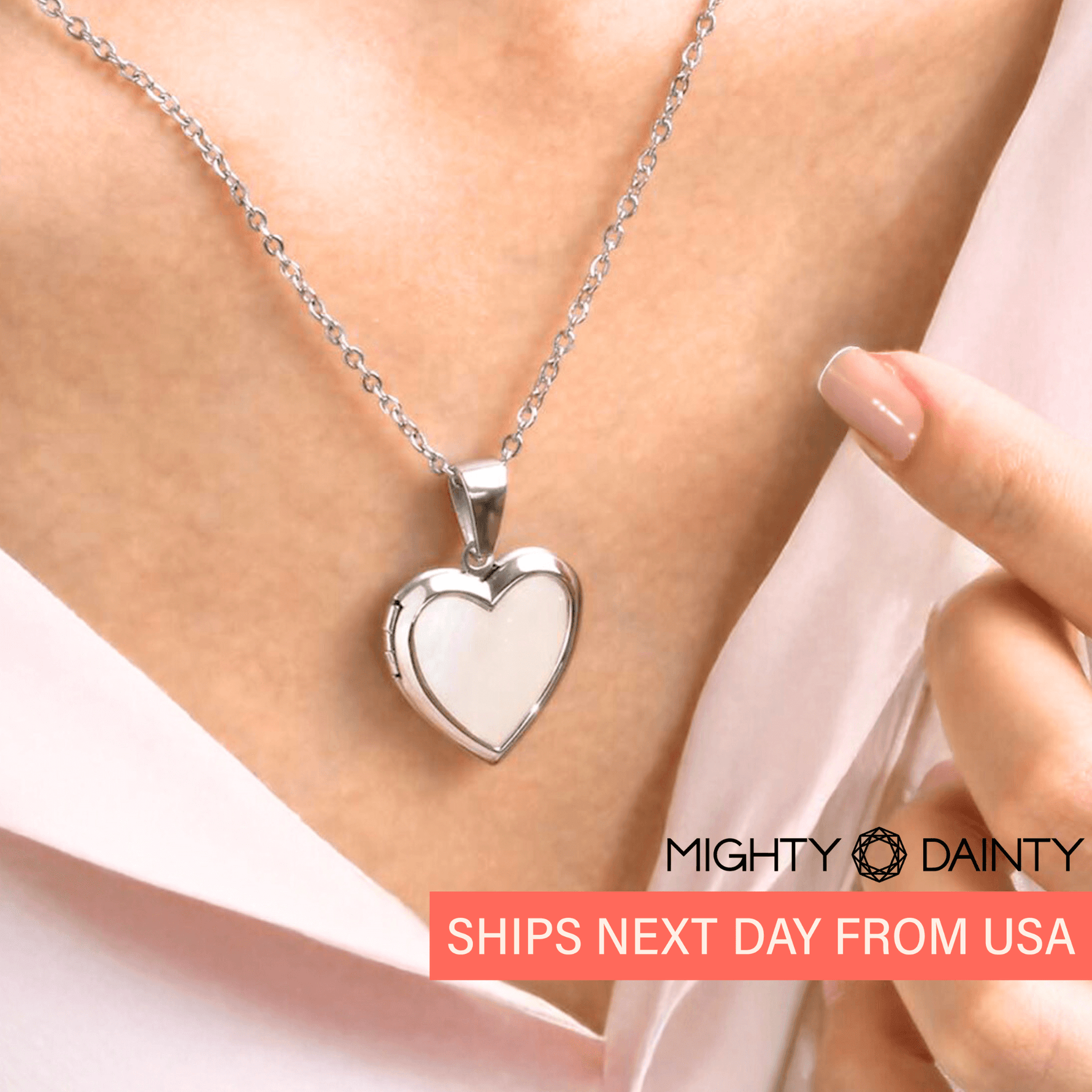 Mother-of-Pearl Heart Photo Necklace