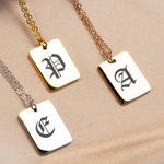 Rectangle Vintage Initial Necklace
