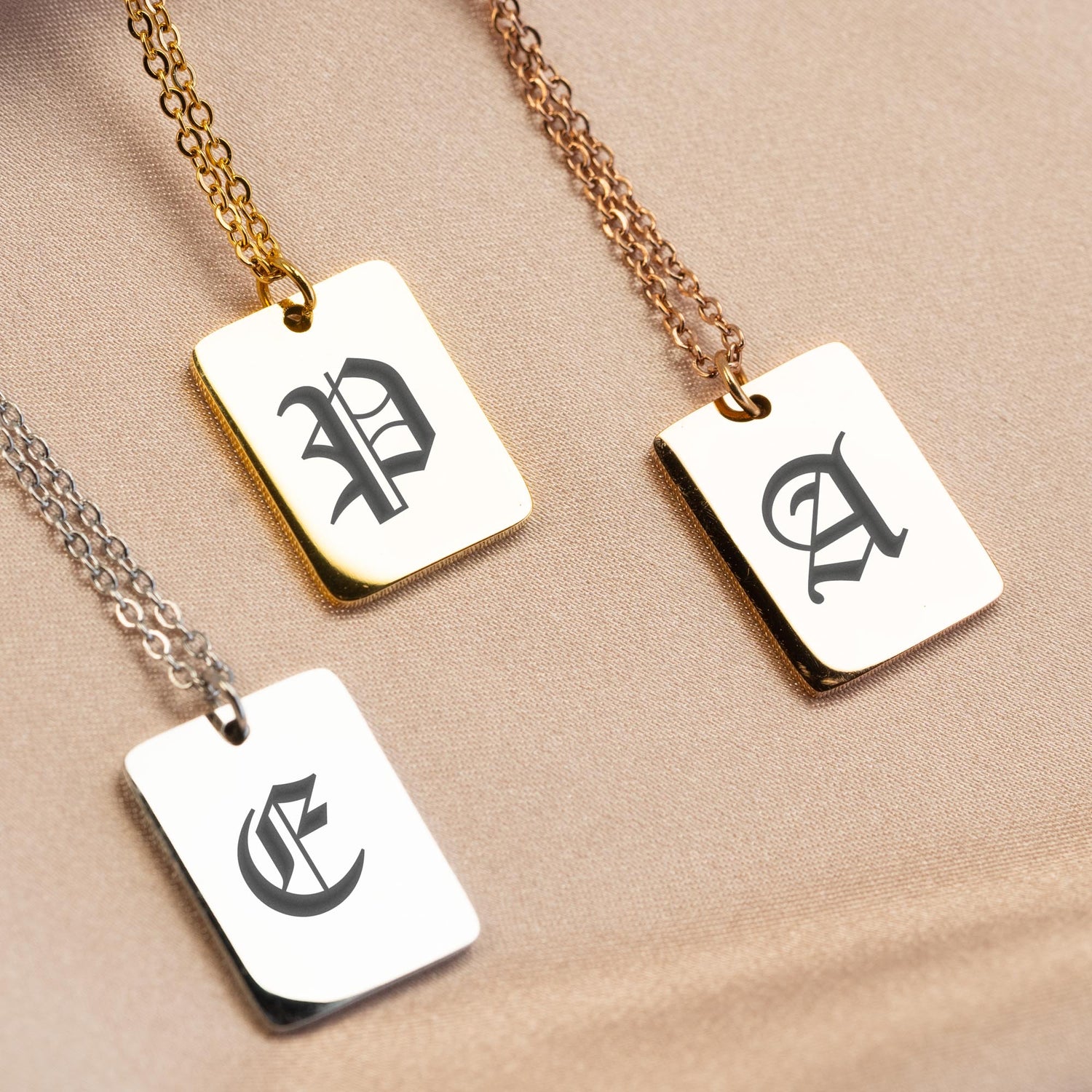 Rectangle Vintage Initial Necklace