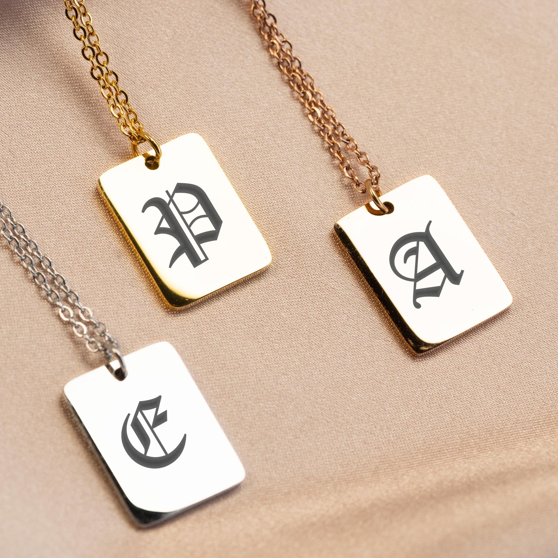 Rectangle Vintage Initial Necklace