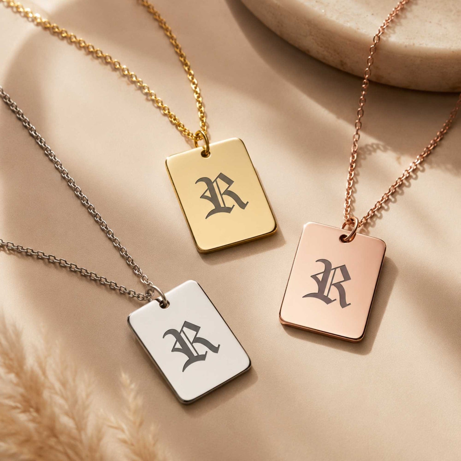 Rectangle Vintage Initial Necklace