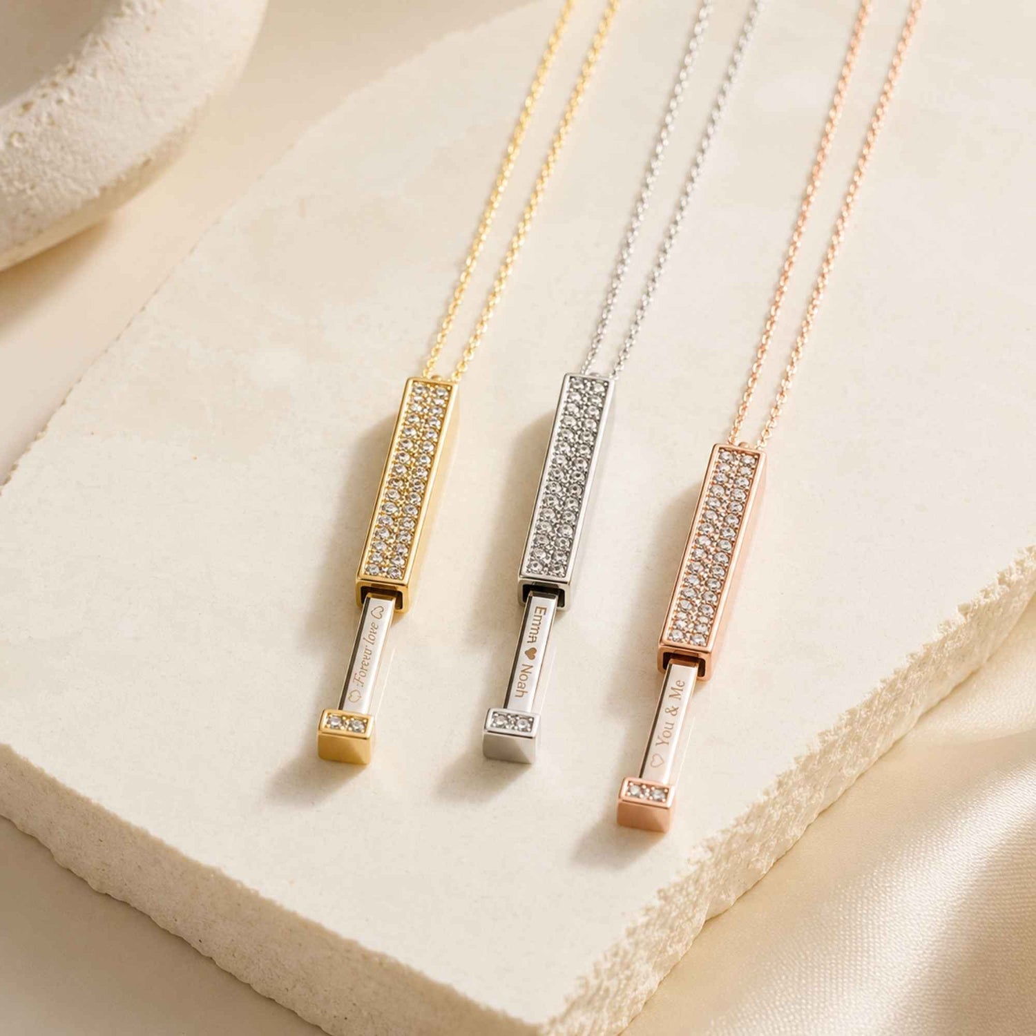 Personalized Bar Pendant with Diamonds
