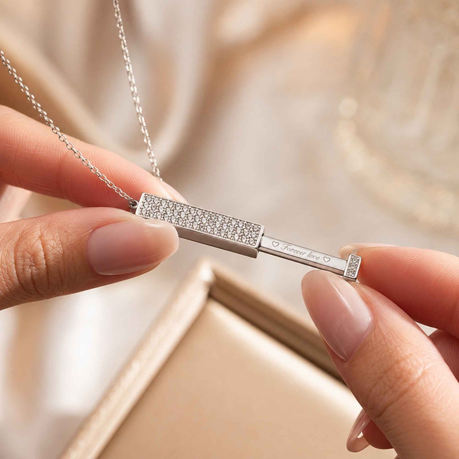 Personalized Bar Pendant with Diamonds