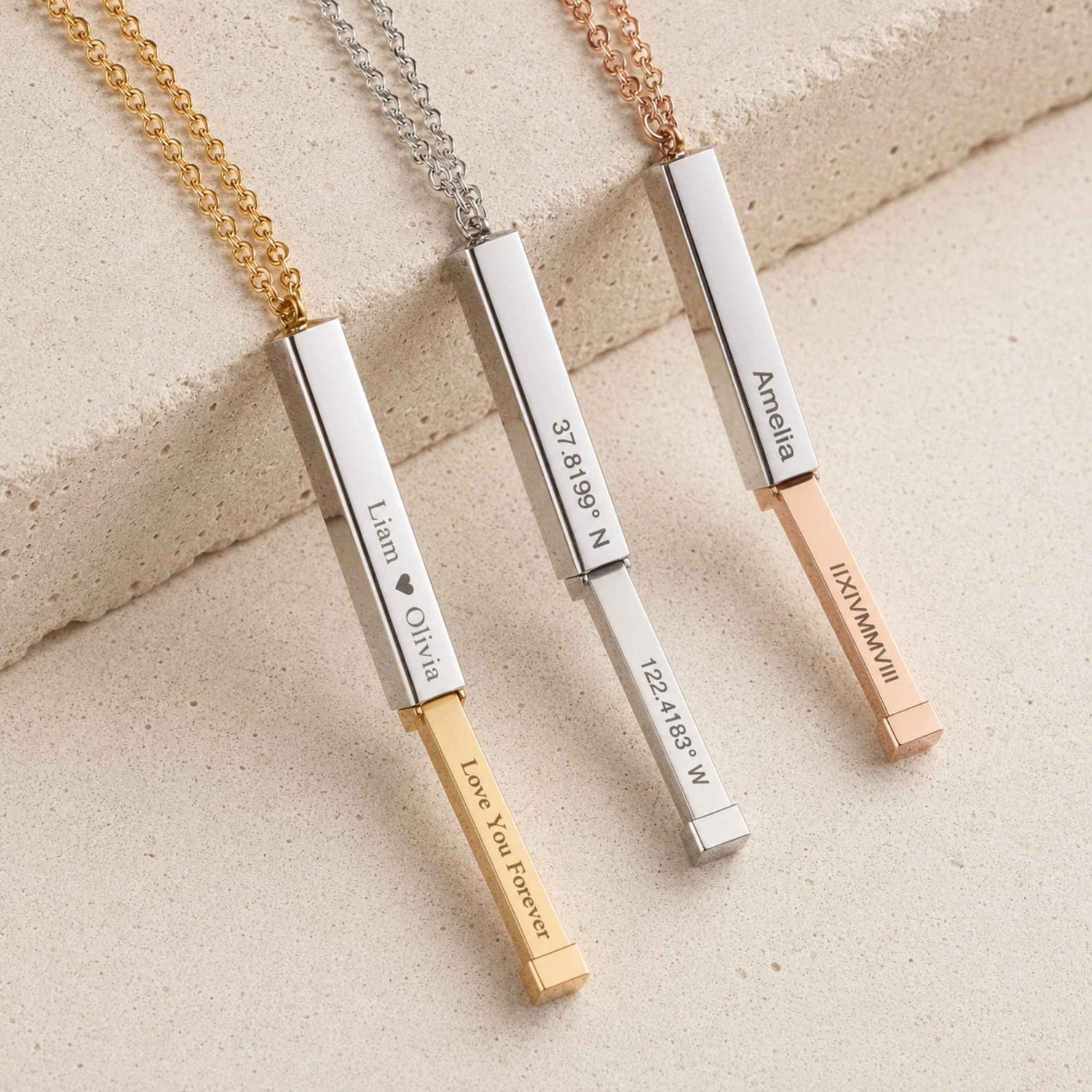 Bar Pendant with Secret Message Necklace