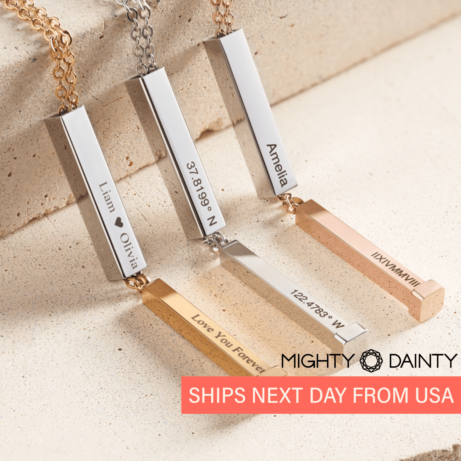 Bar Pendant with Secret Message Necklace