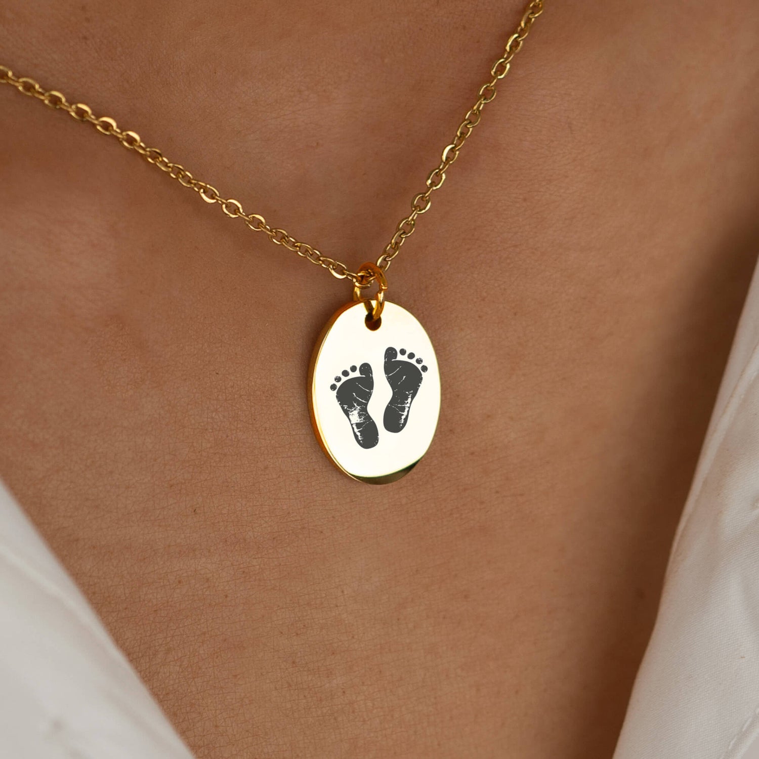 Oval Baby Feet Necklace