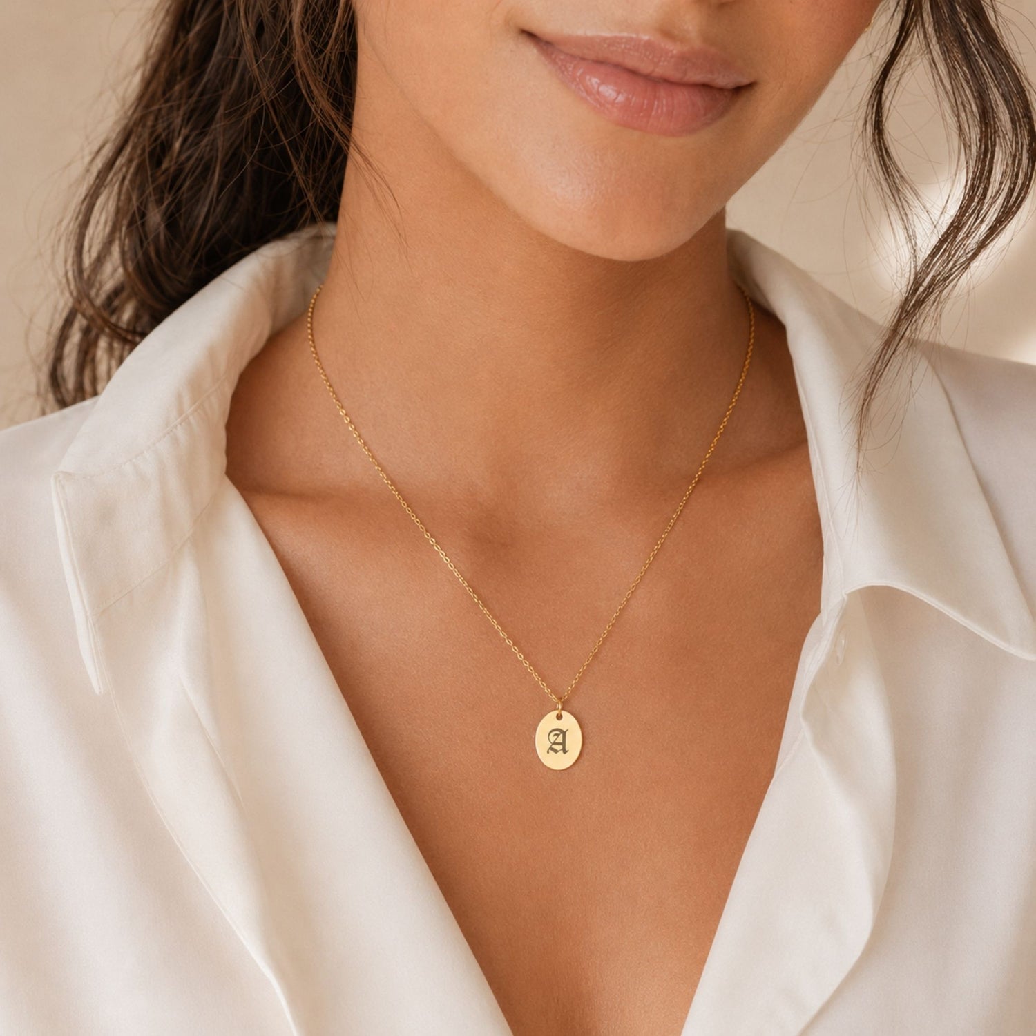 Oval Initial Pendant Necklace