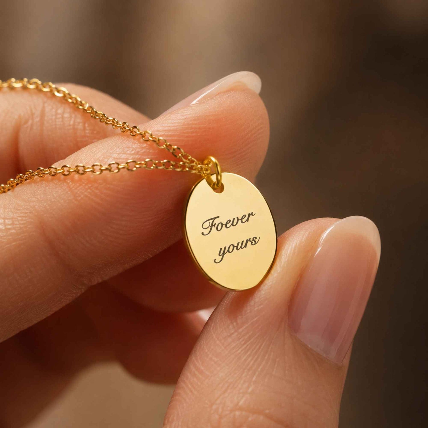 Oval Text Pendant Necklace
