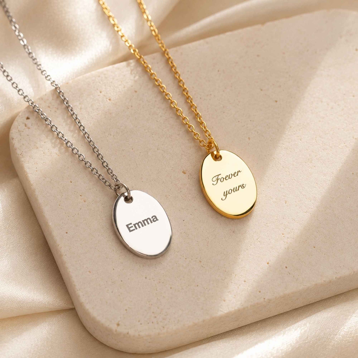 Oval Text Pendant Necklace