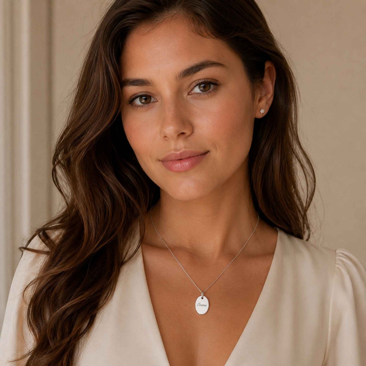 Oval Text Pendant Necklace