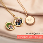 Engraved Round Photo Locket Necklace
