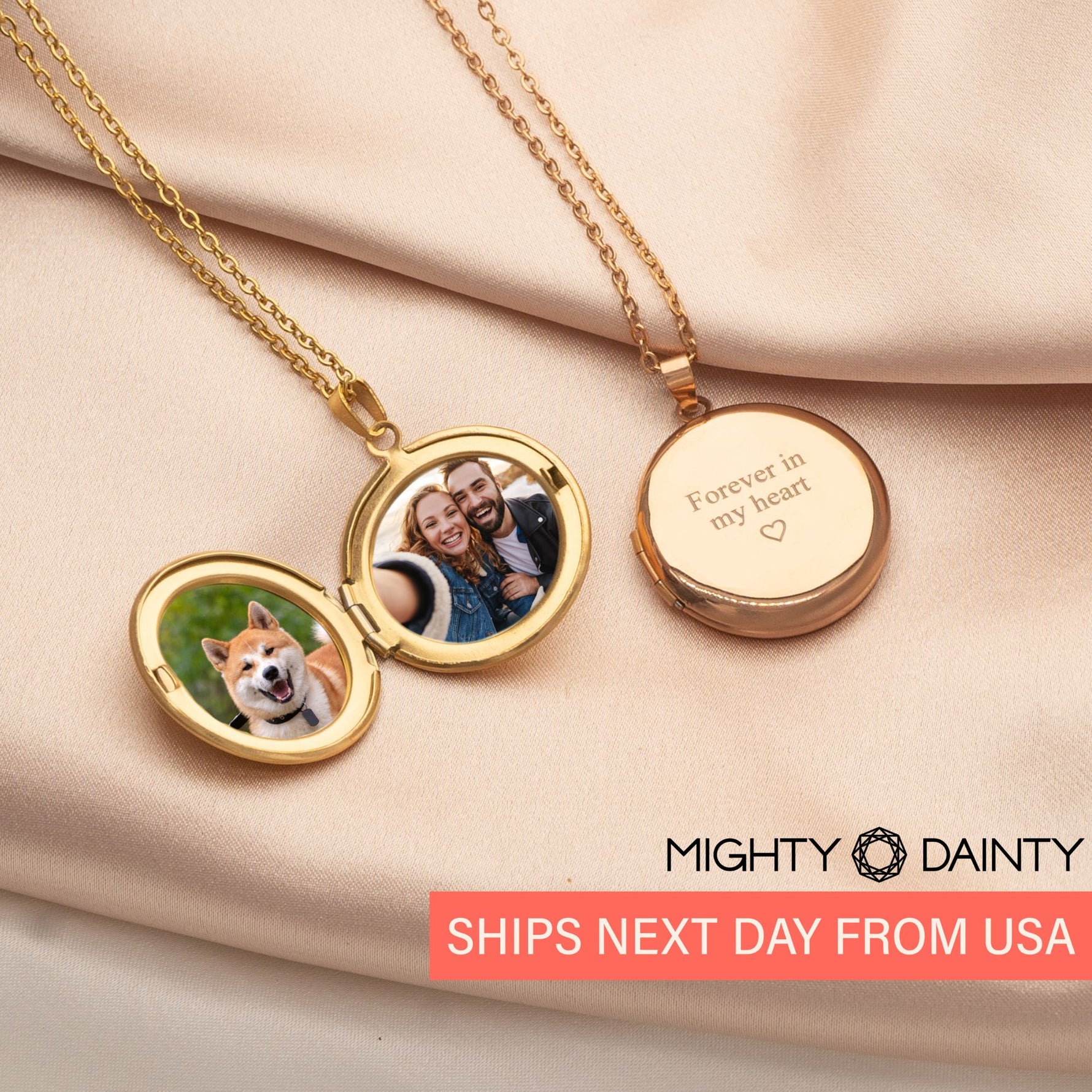 Engraved Round Photo Locket Necklace