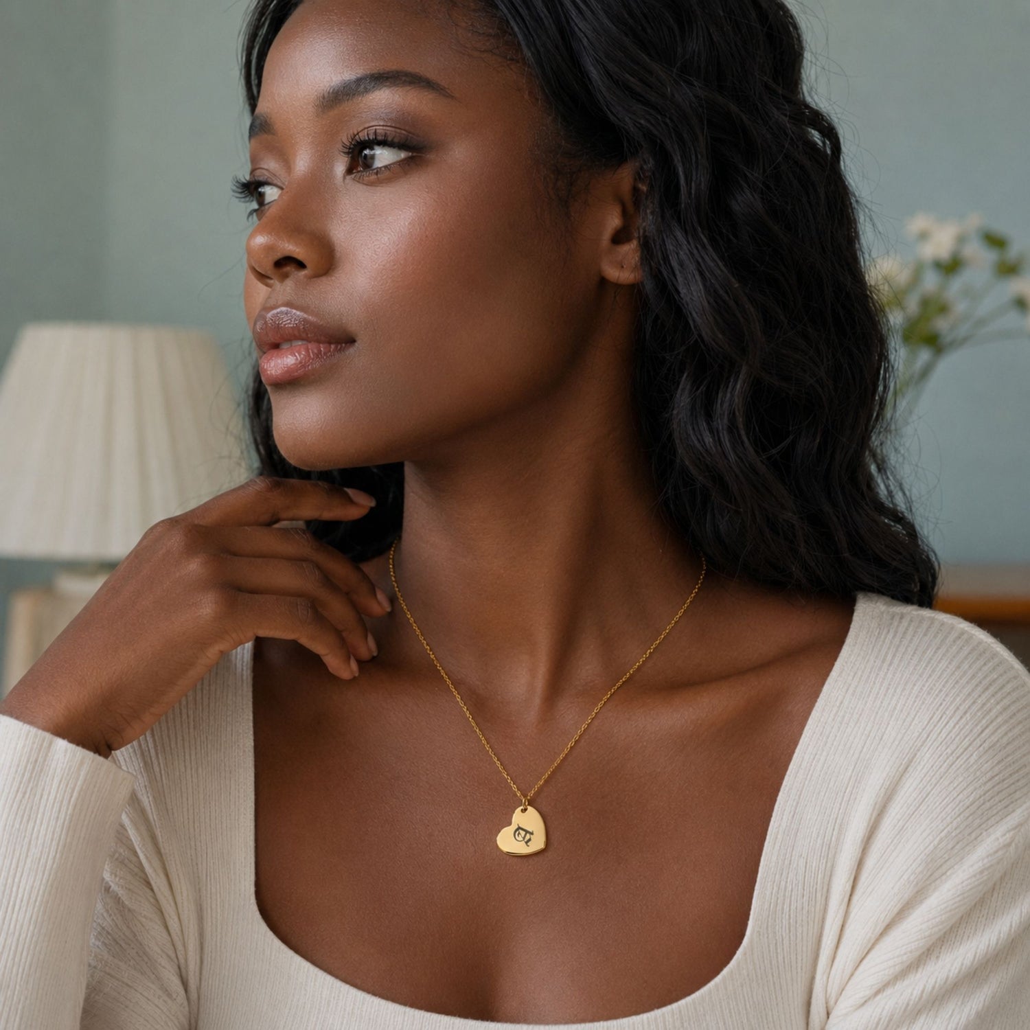 Heart Vintage Initial Necklace