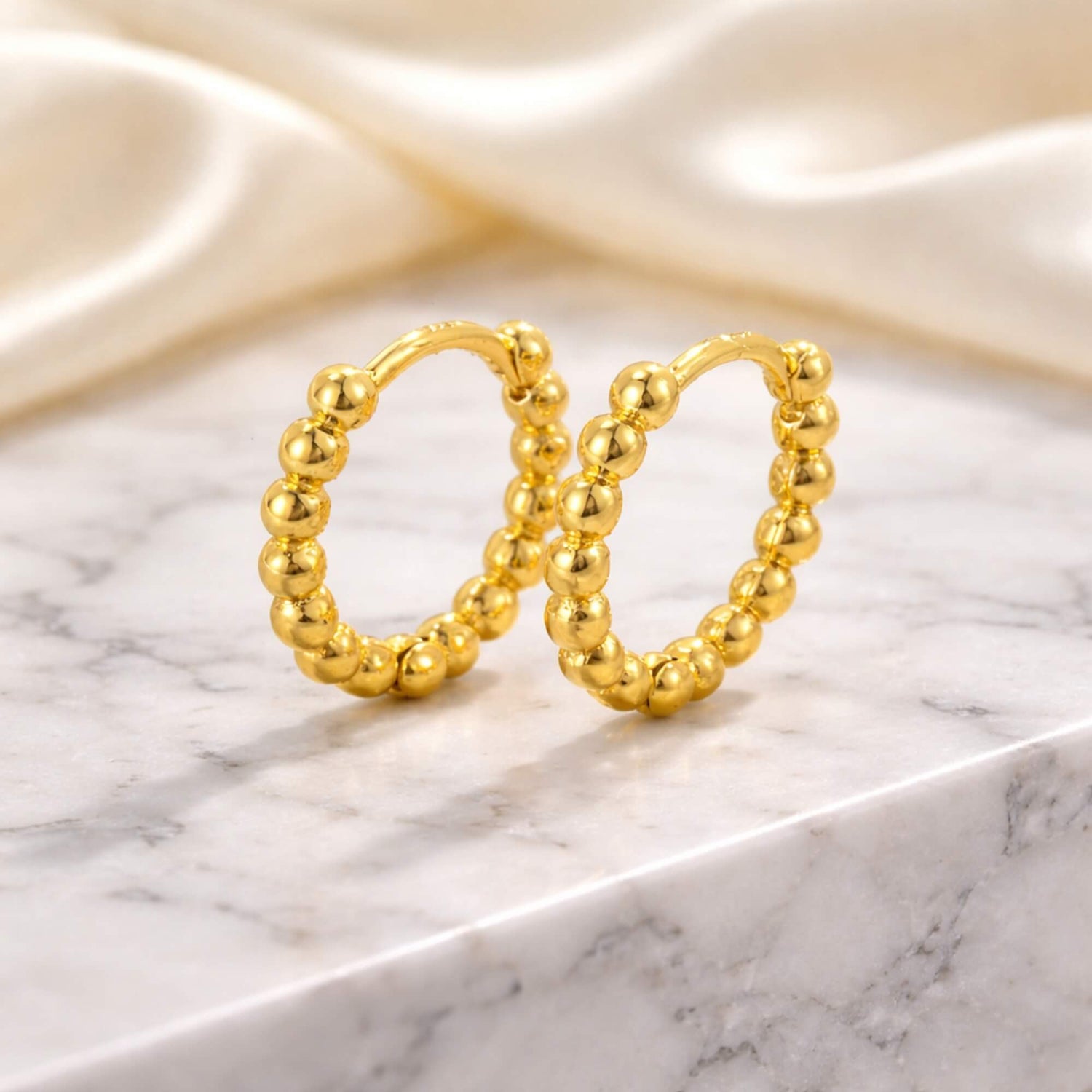 Gold Beaded Hoops