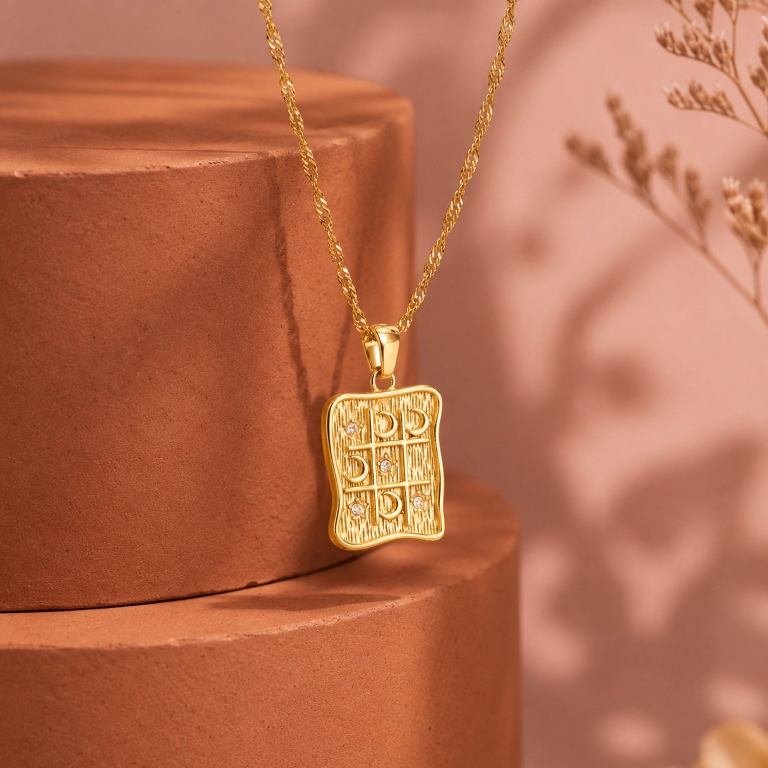 Moon Star Tic Tac Toe Gold Necklace