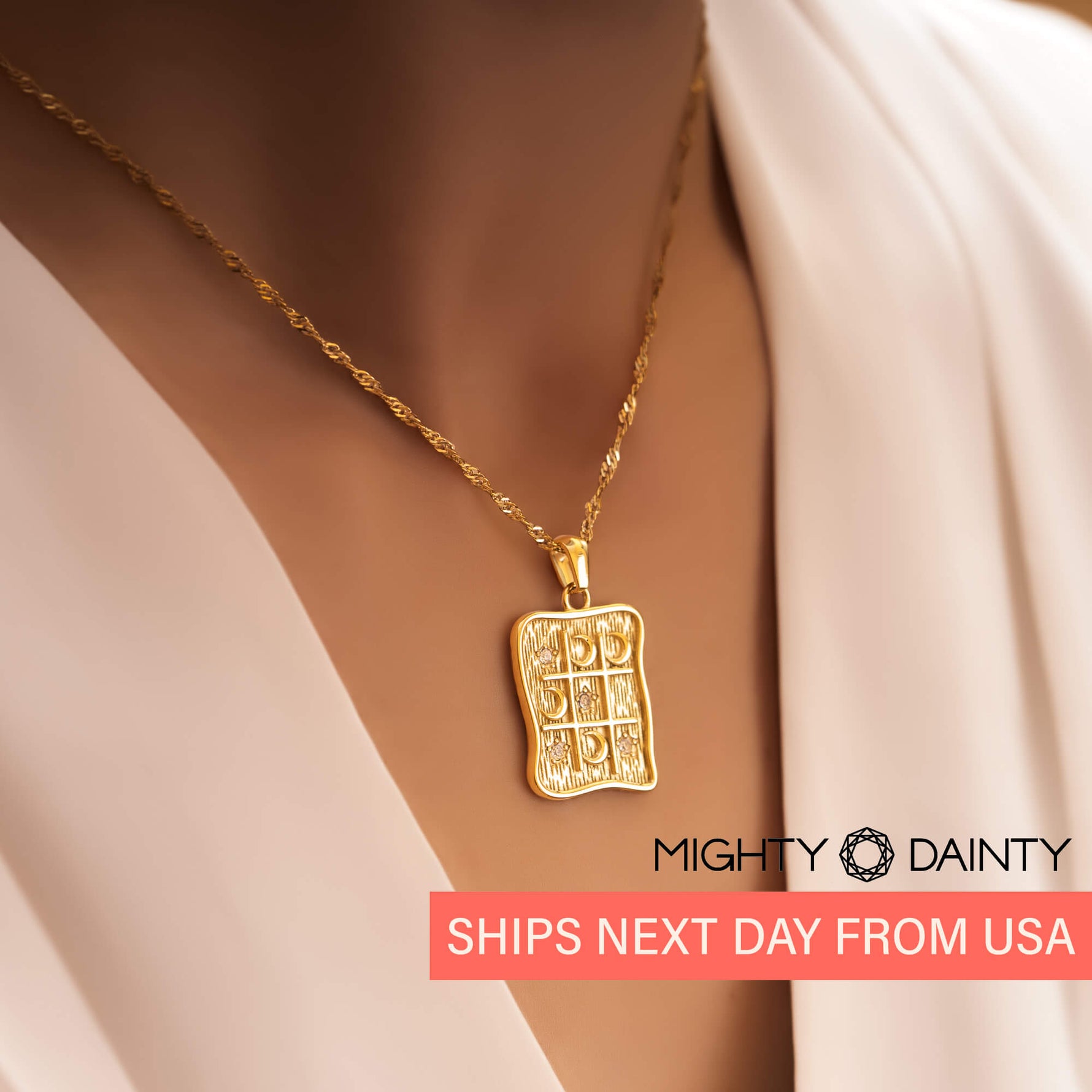 Moon Star Tic Tac Toe Gold Necklace