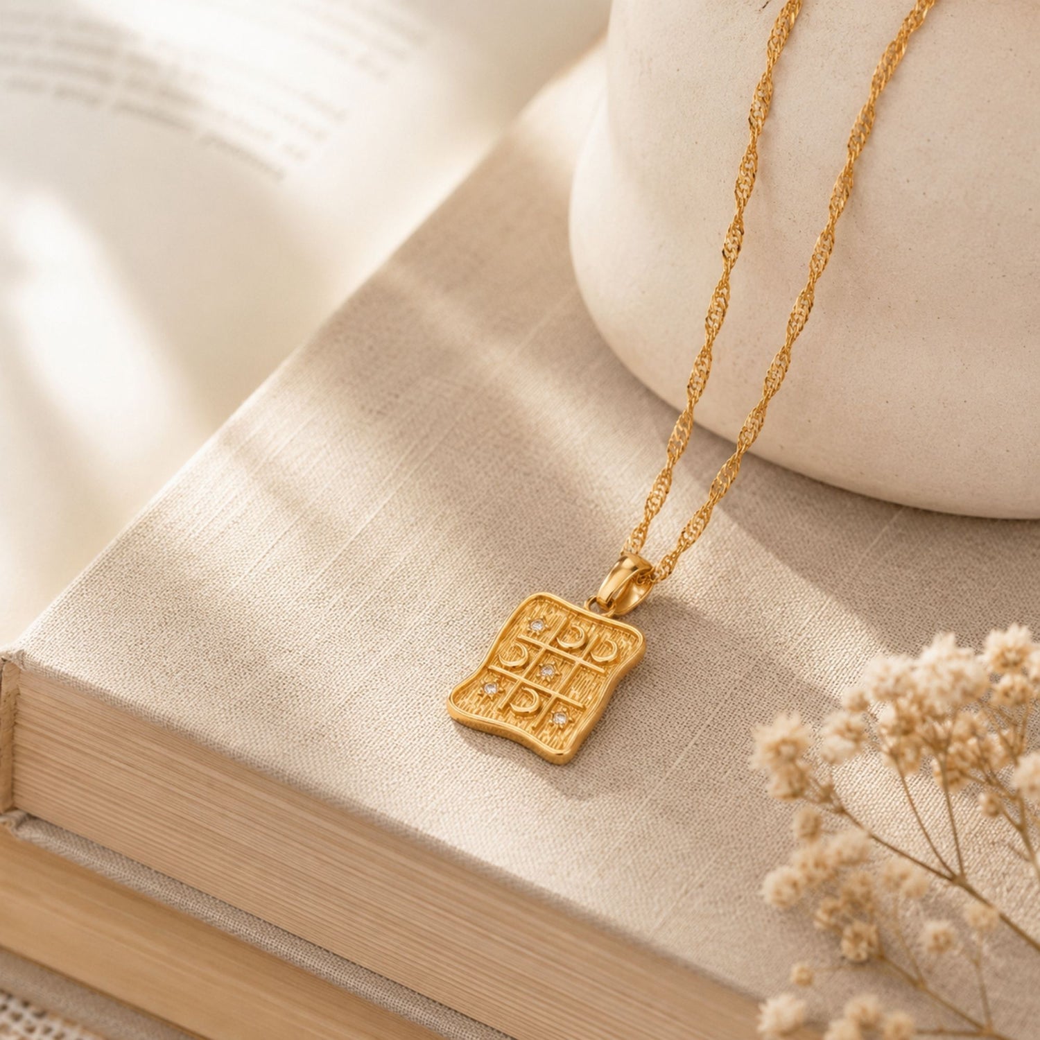Moon Star Tic Tac Toe Gold Necklace