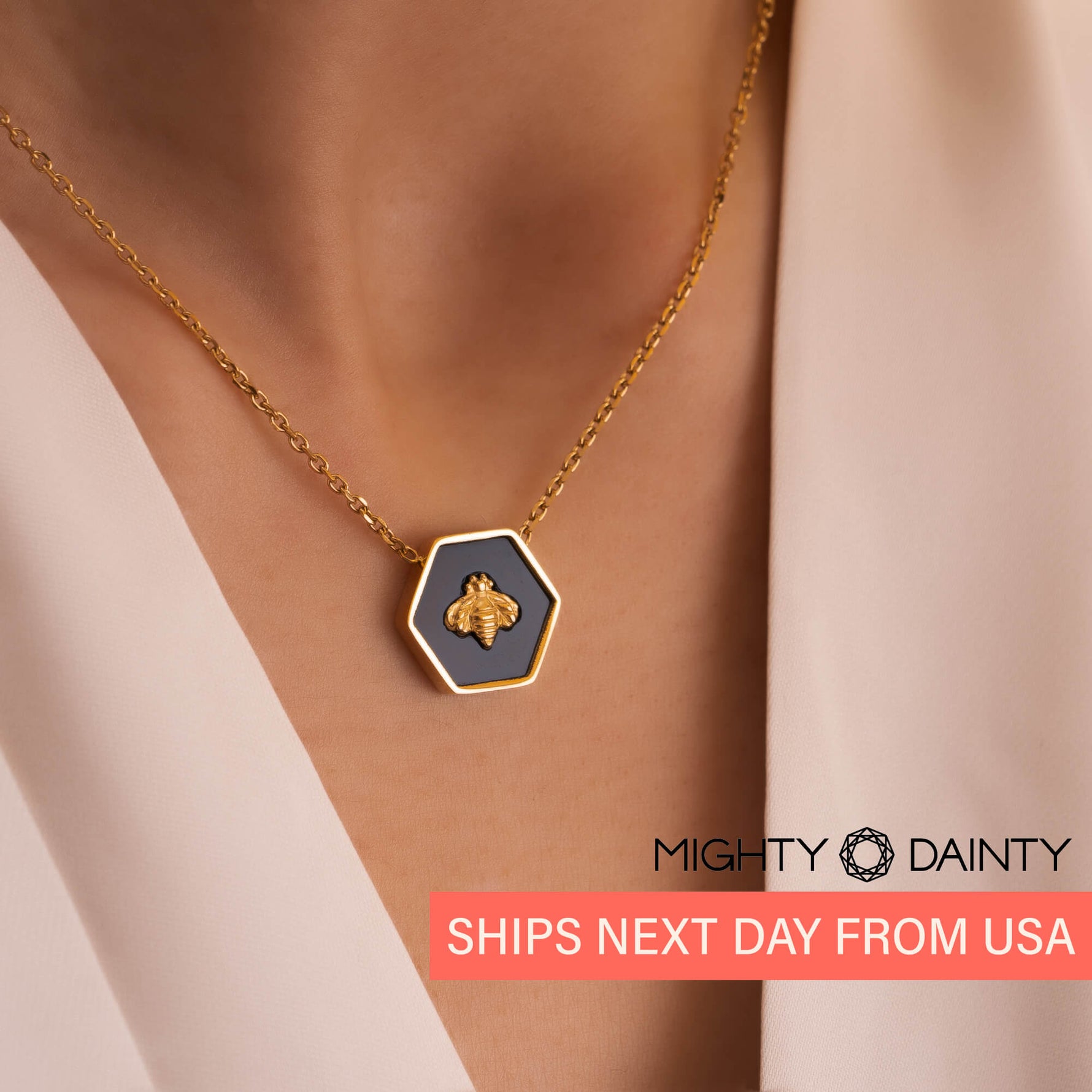 Gold Bee Stone Necklace