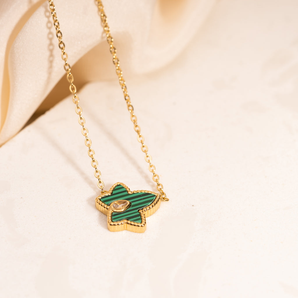 Malachite maple leaf gold necklace