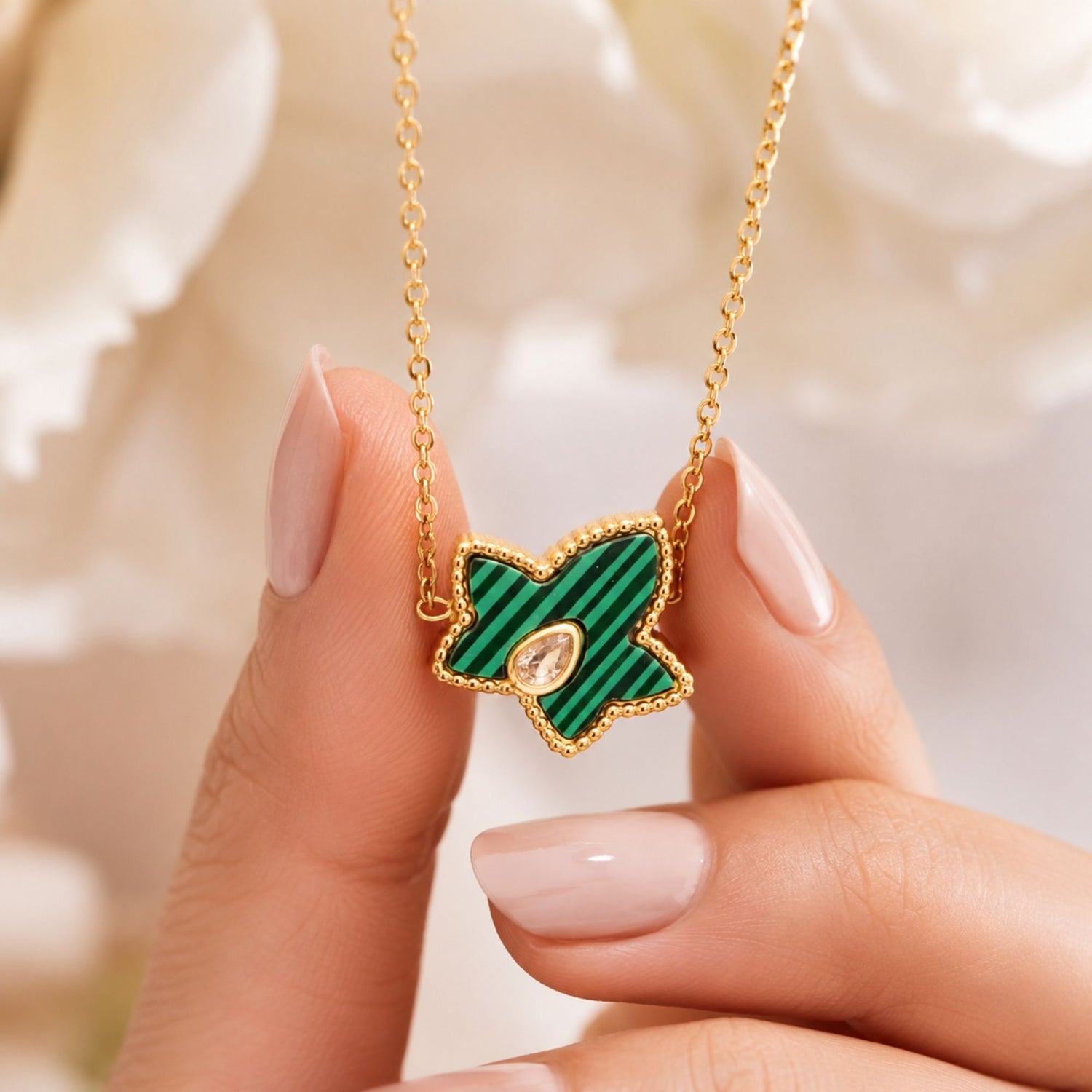 Green Malachite  Maple Necklace