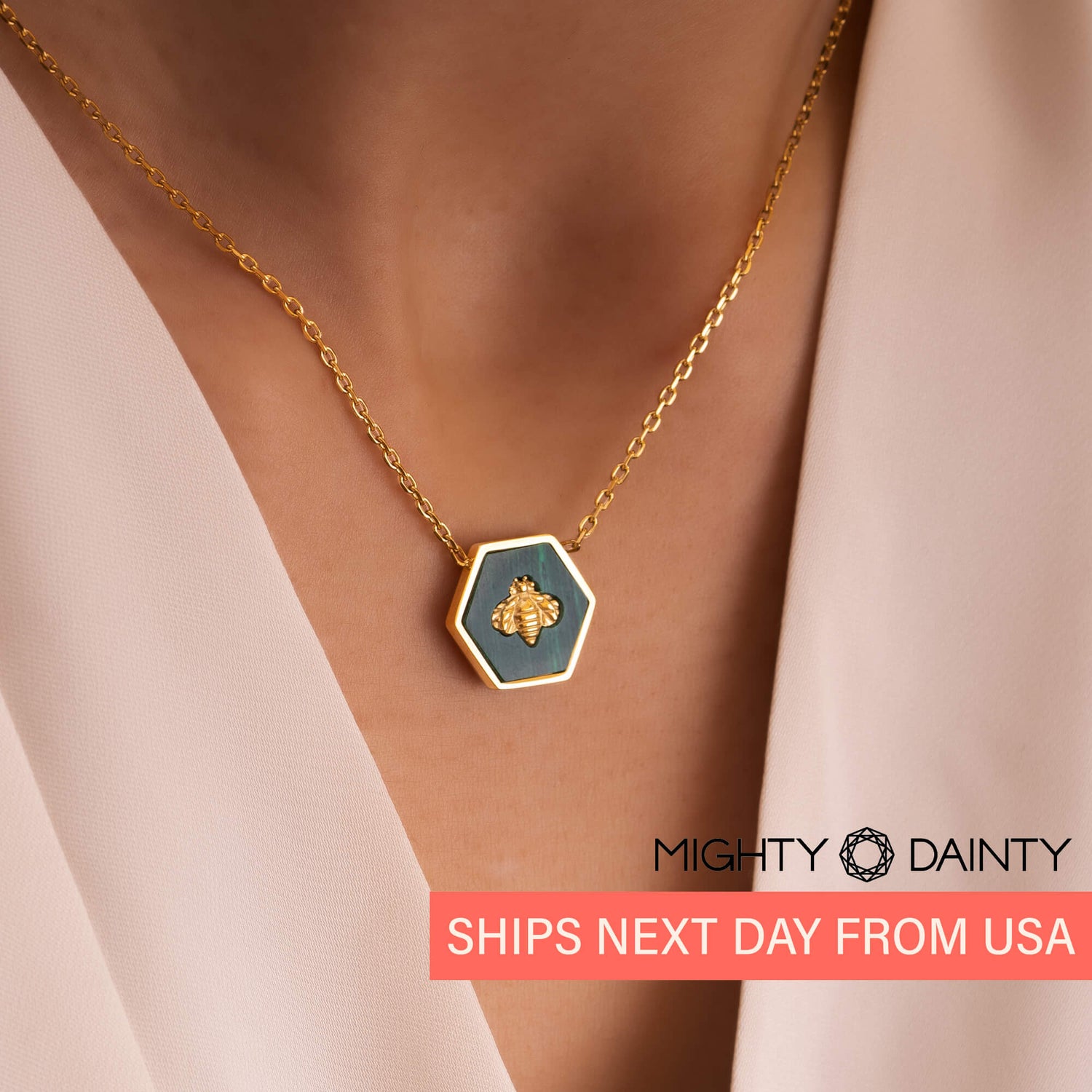 Gold Bee Stone Necklace