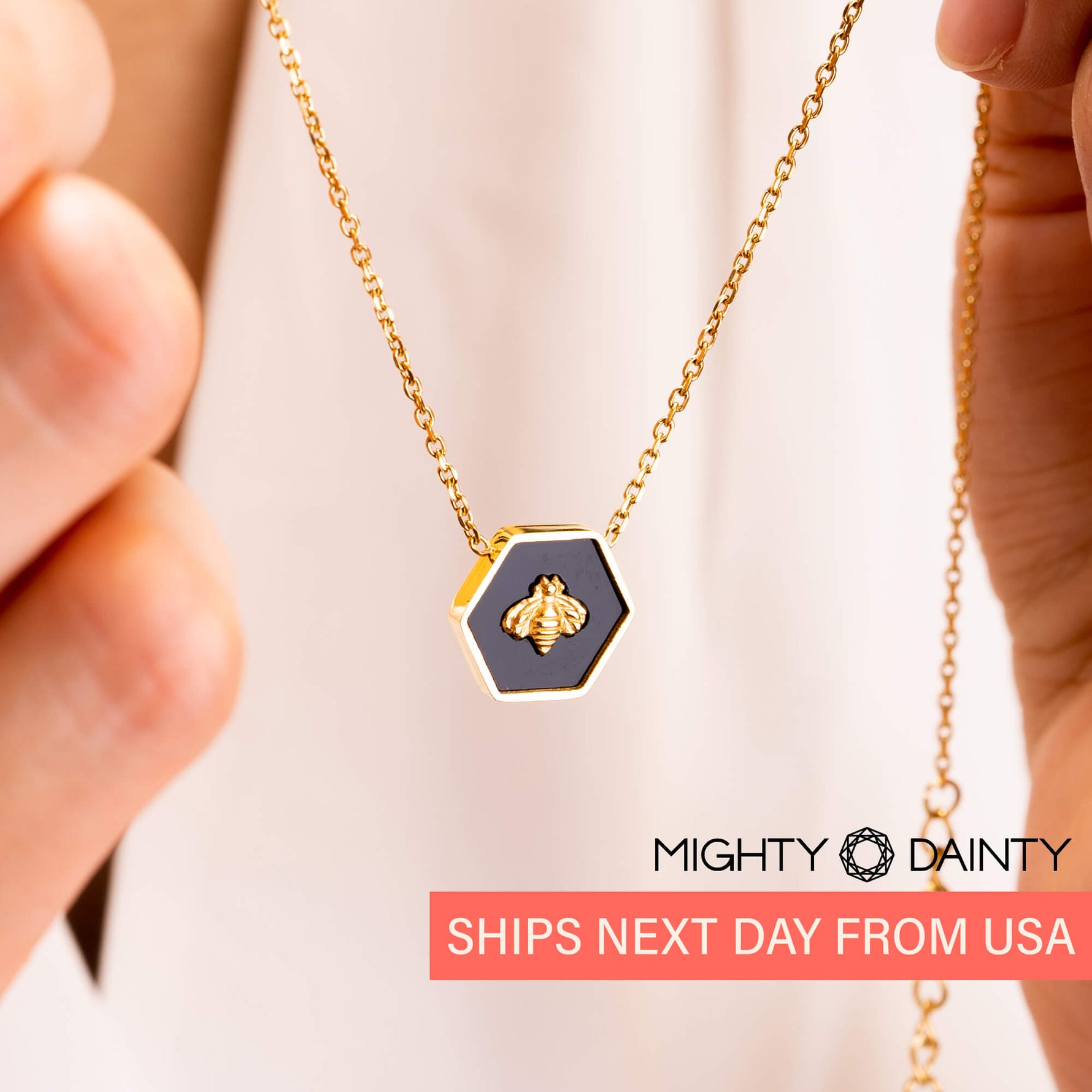 Gold Bee Stone Necklace