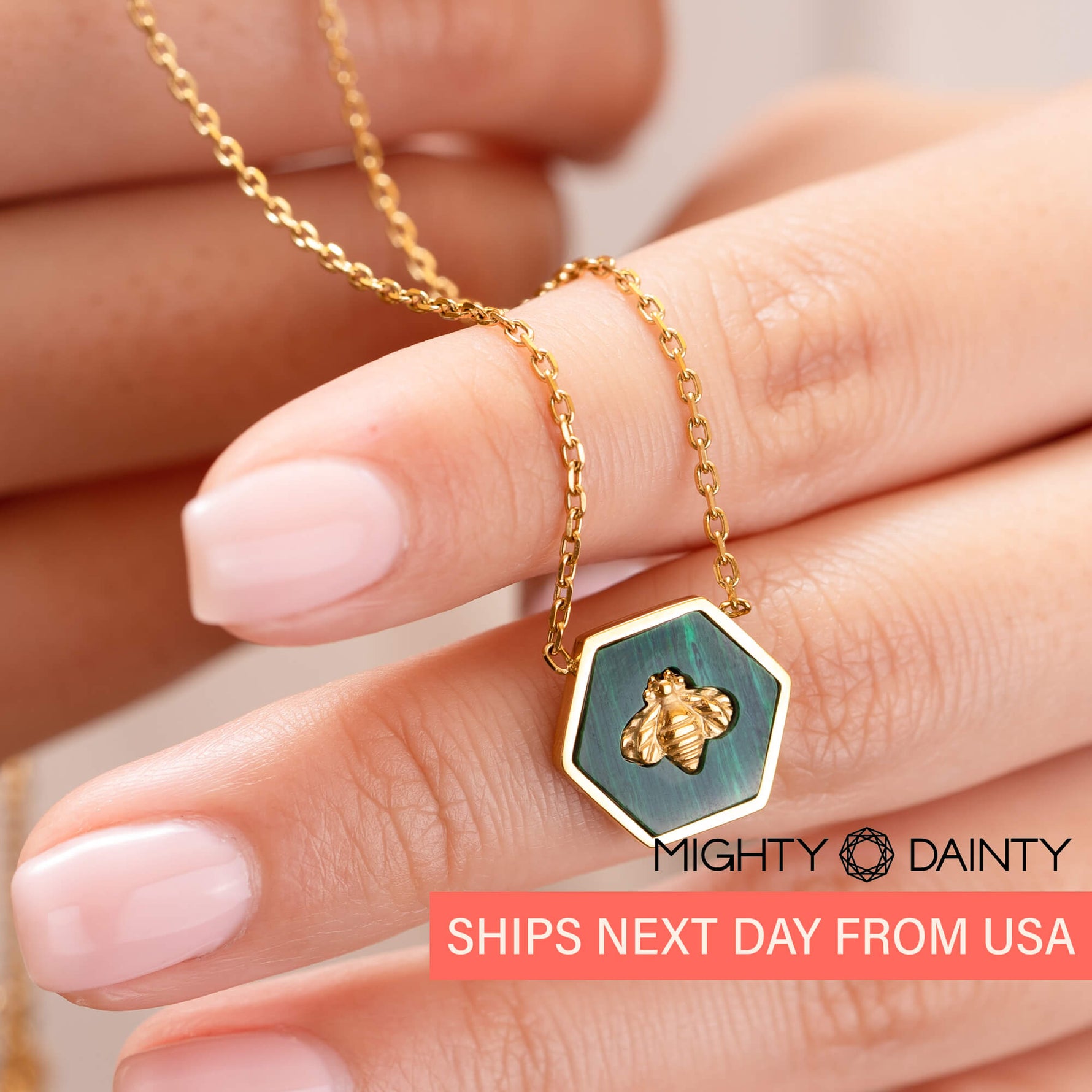 Gold Bee Stone Necklace