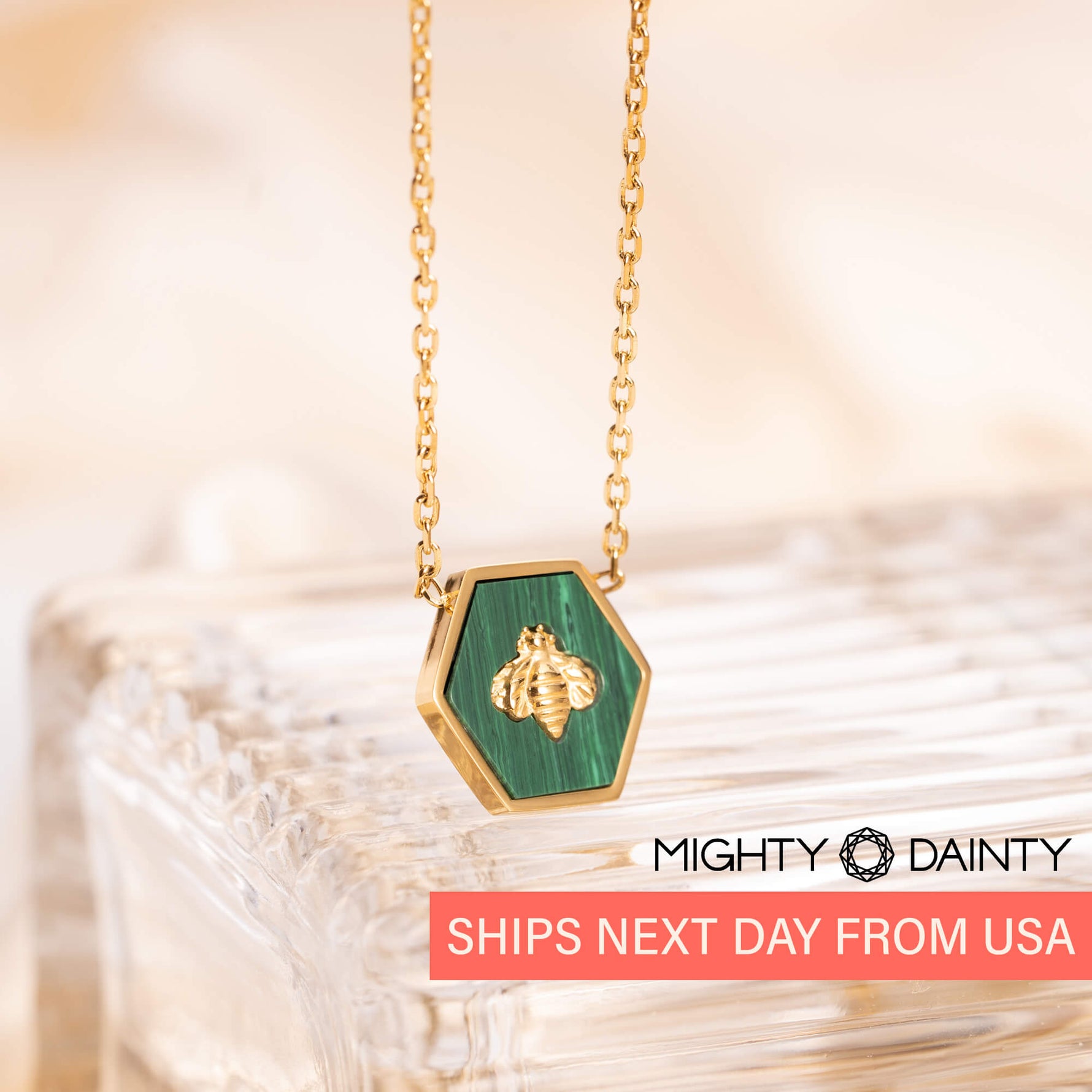 Gold Bee Stone Necklace