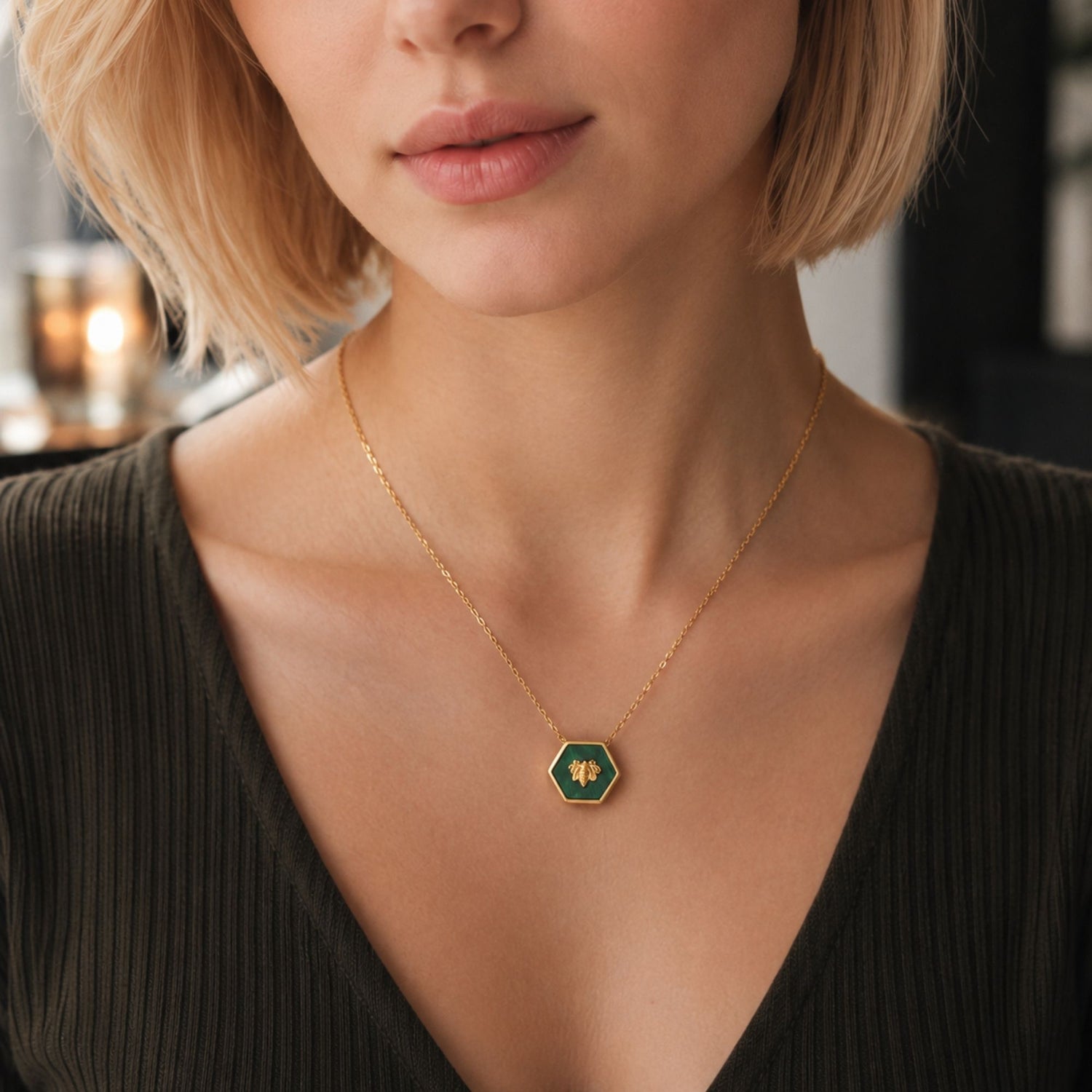 Gold Bee Stone Necklace