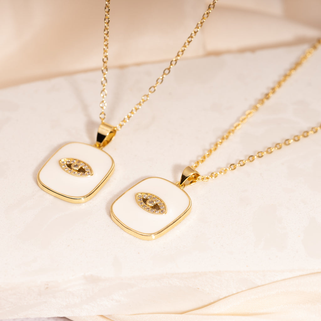 White and gold zirconia evil eye necklace for her