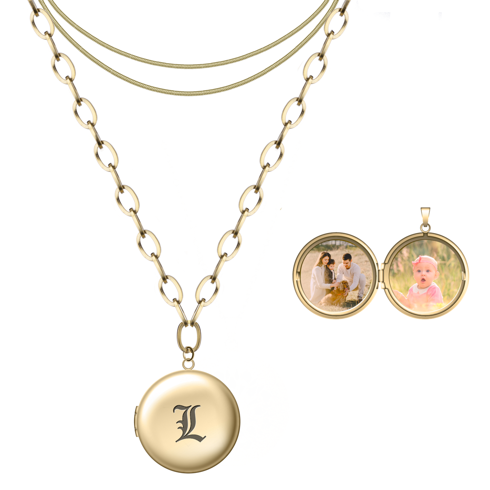 Photo Locket Necklace with Initial