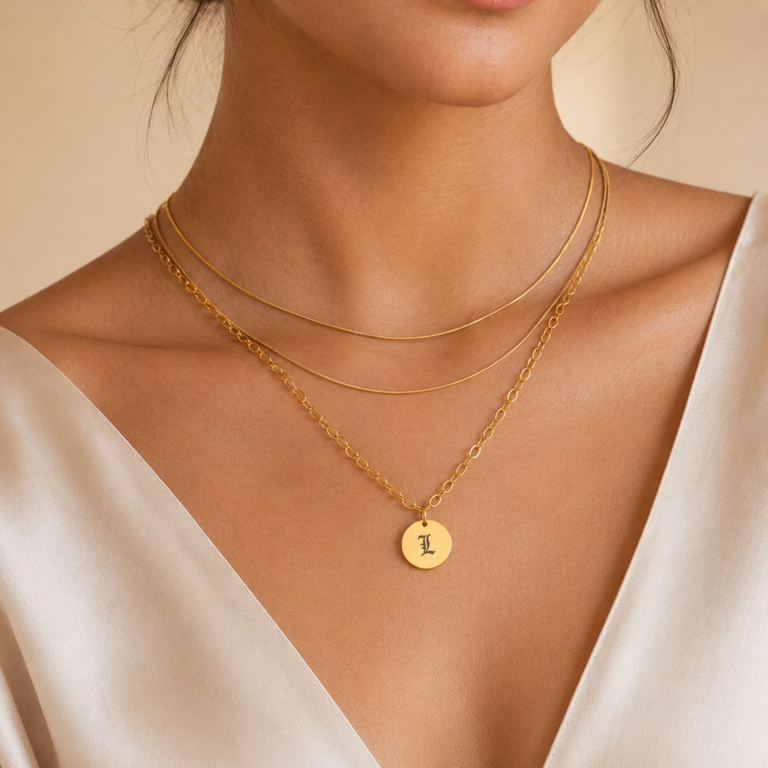 Vintage Layered Initial Necklace