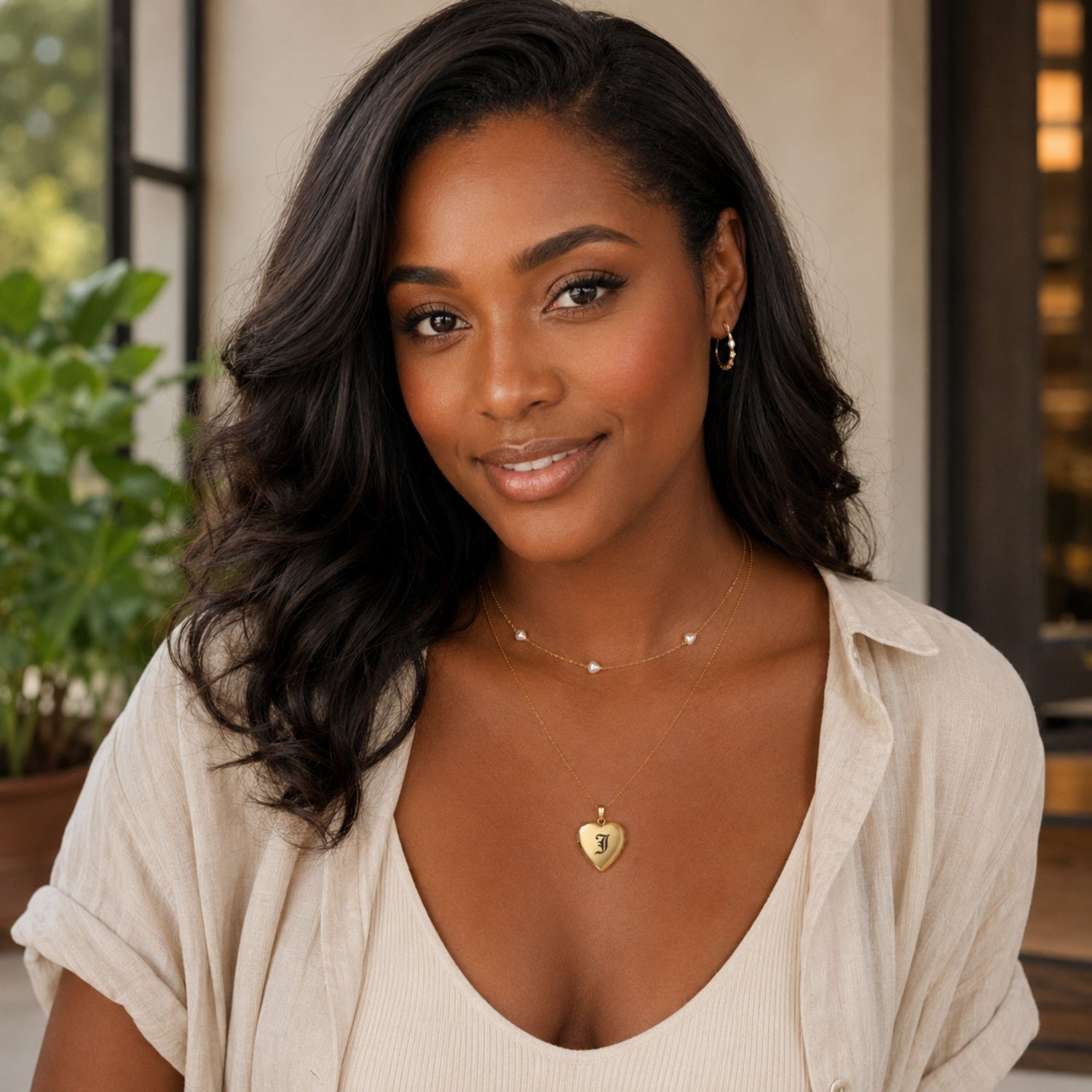 Gold Ball Photo Locket Chain Necklace