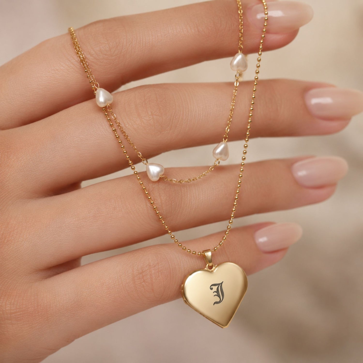 Gold Ball Photo Locket Chain Necklace