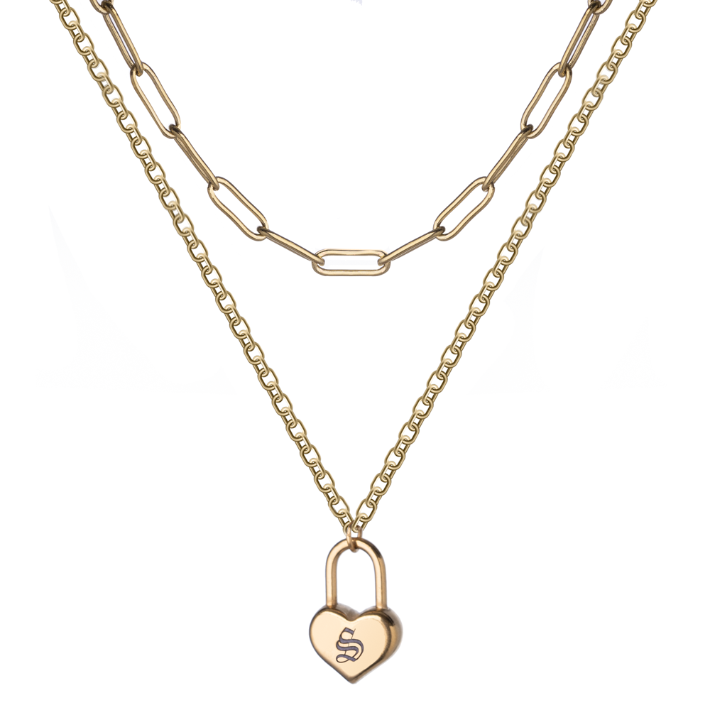 Gold Paper Clip Chain Initial Necklace Set