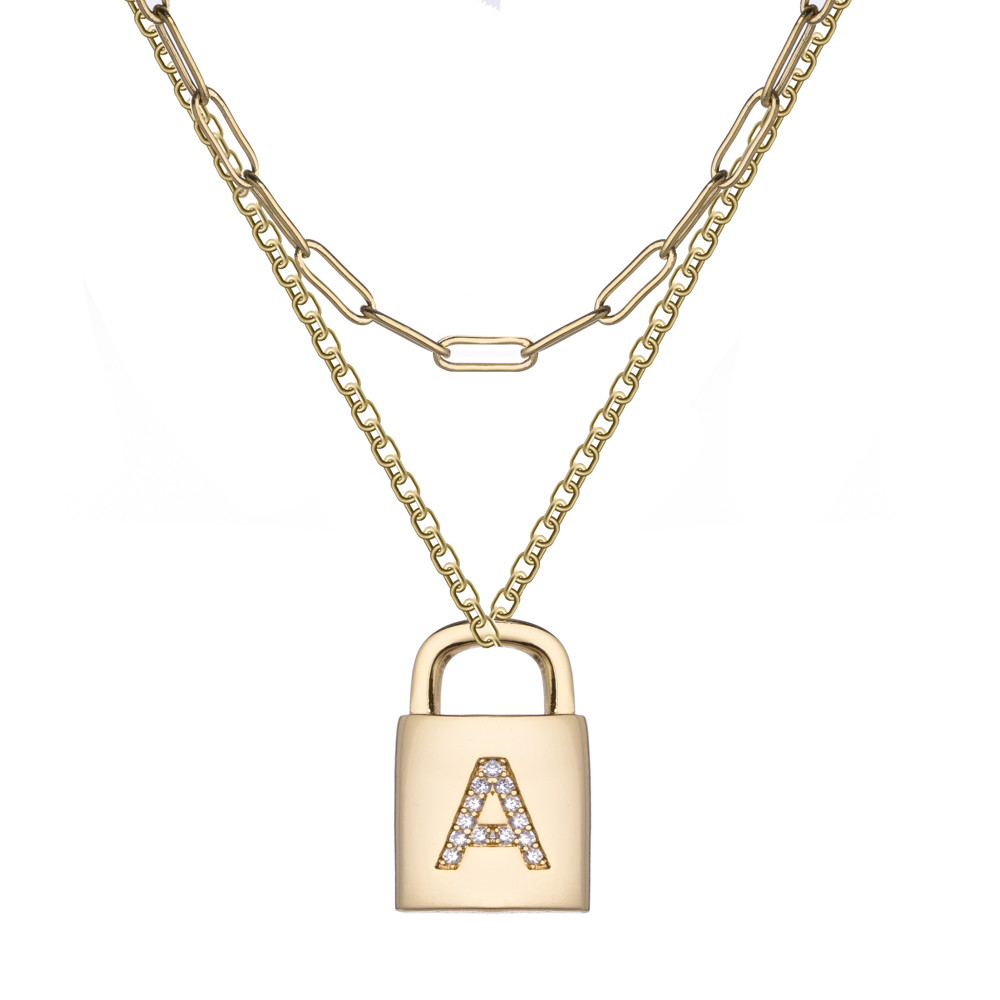 Paperclip Chain Initial Lock Necklace