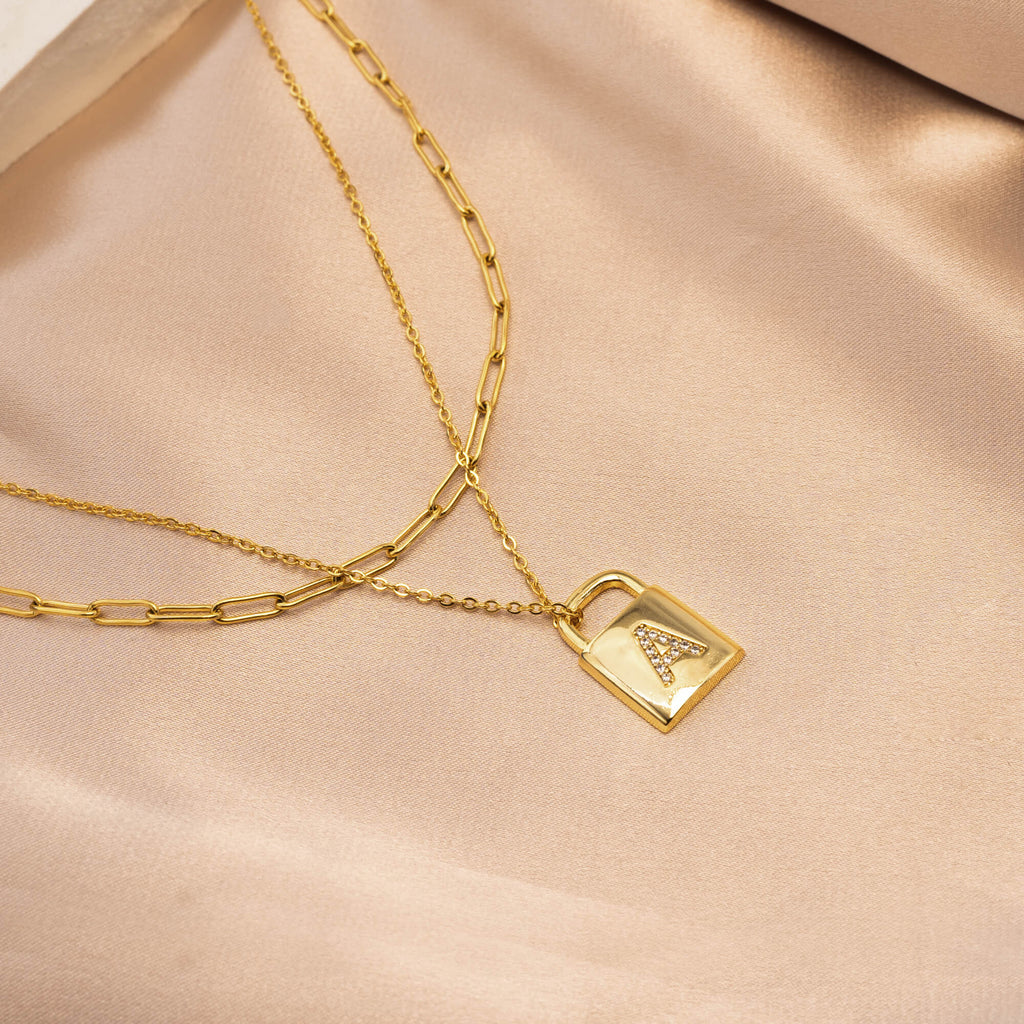 Paperclip Chain Initial Lock Necklace