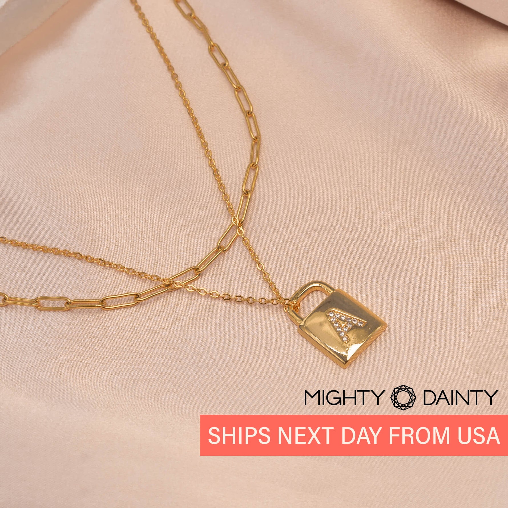 Paperclip Chain Initial Lock Necklace