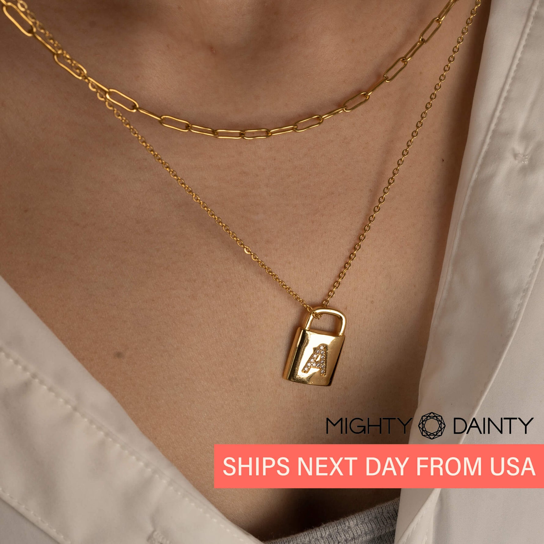 Paperclip Chain Initial Lock Necklace