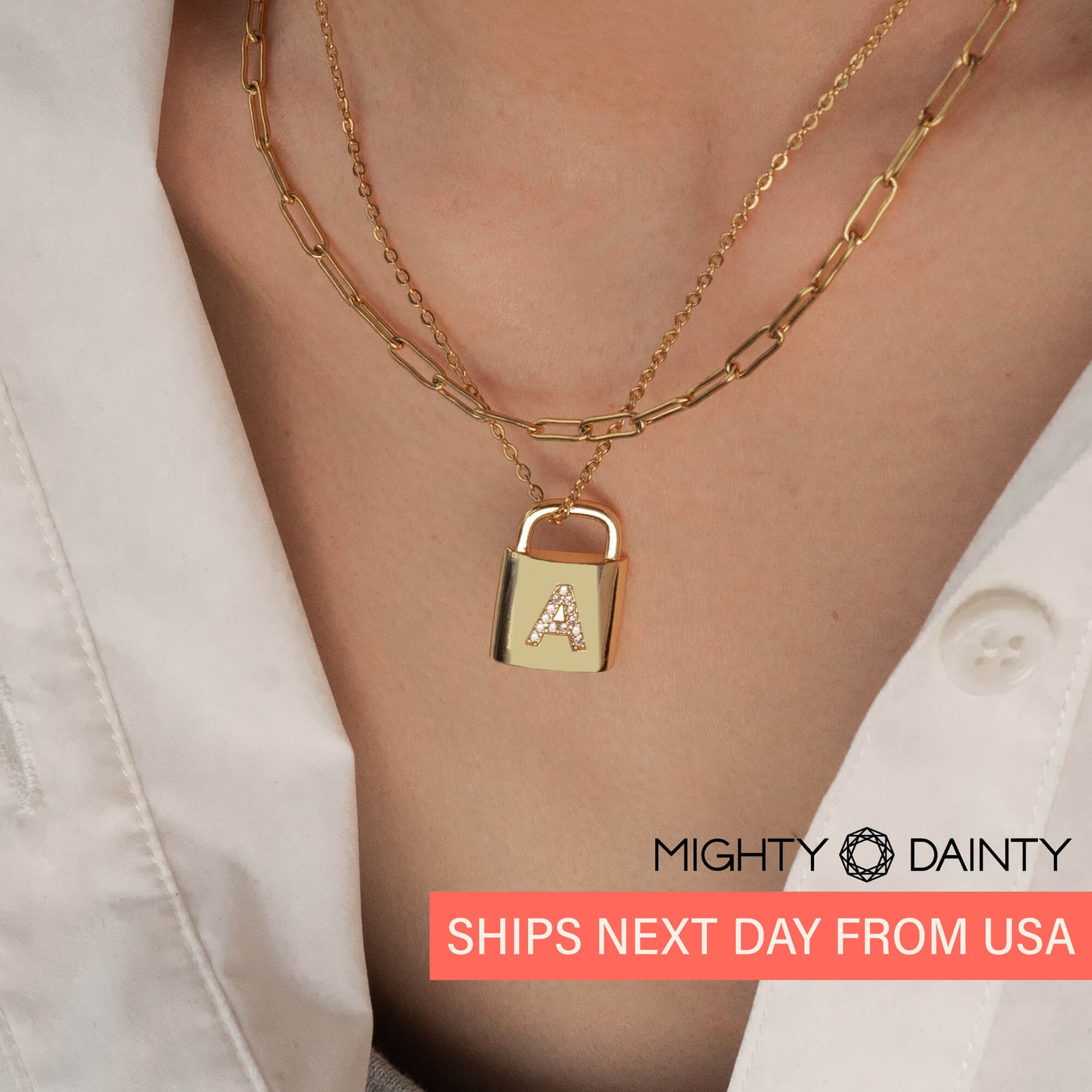 Paperclip Chain Initial Lock Necklace