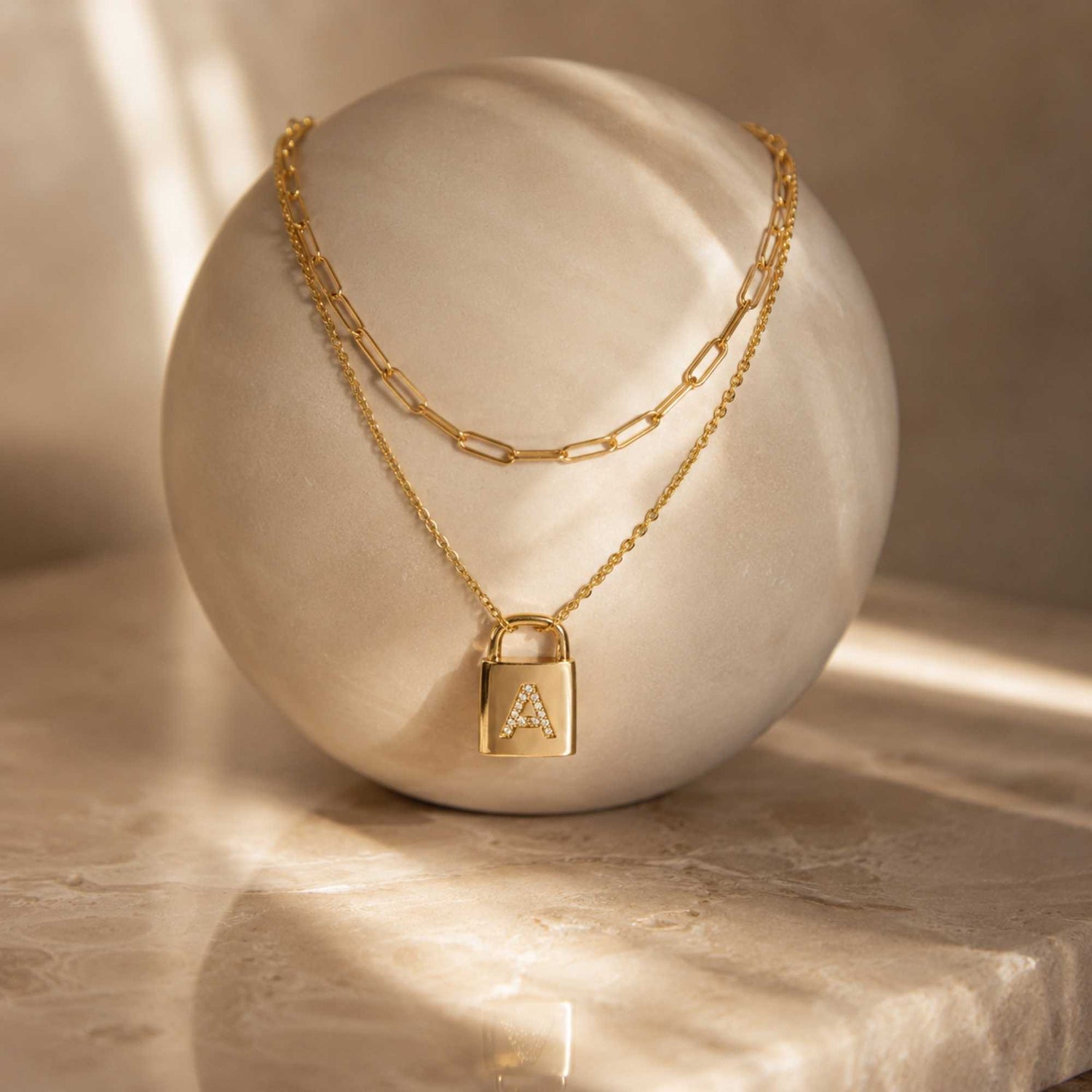 Paperclip Chain Initial Lock Necklace