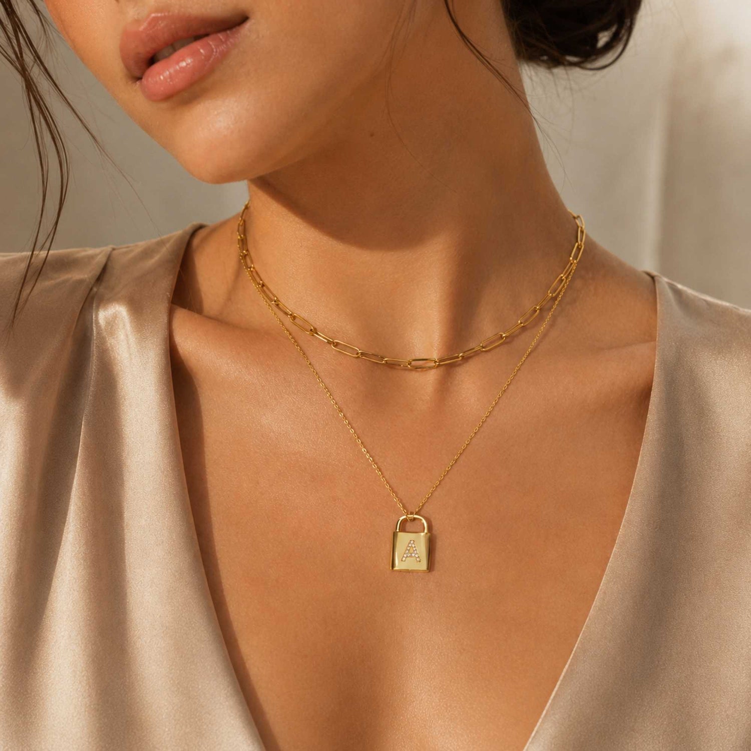 Paperclip Chain Initial Lock Necklace