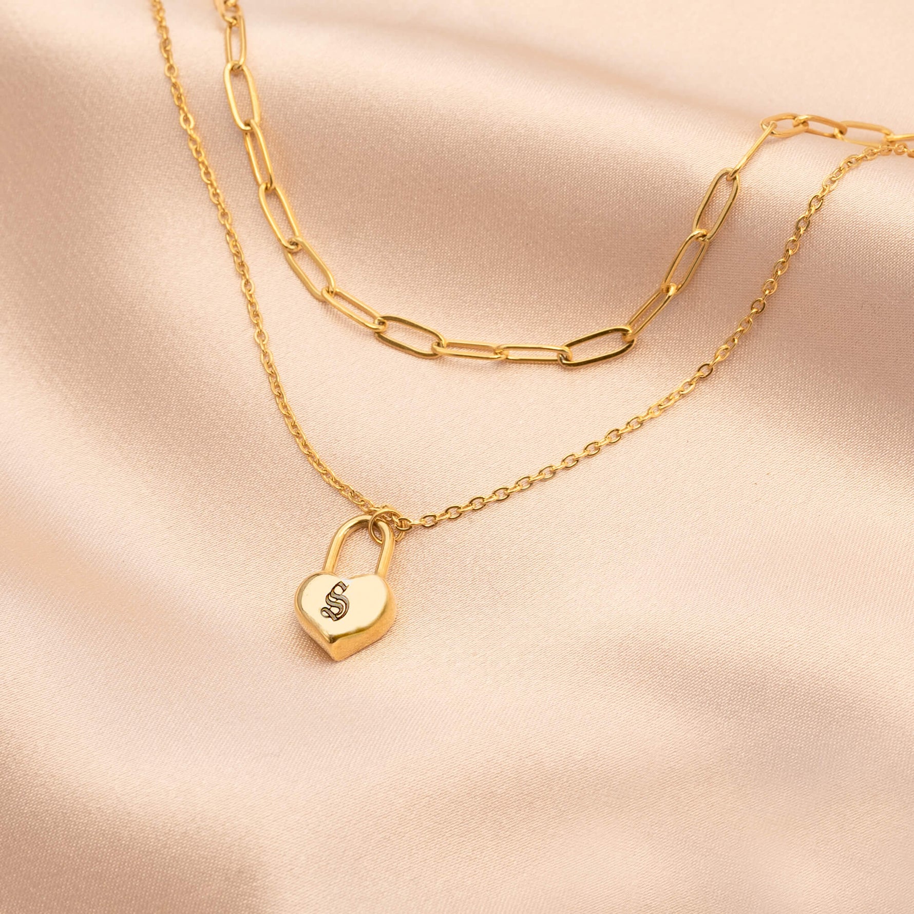 Gold Paper Clip Chain Initial Necklace Set