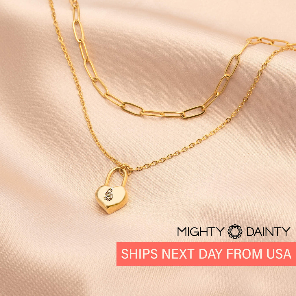 Gold Paper Clip Chain Initial Necklace Set