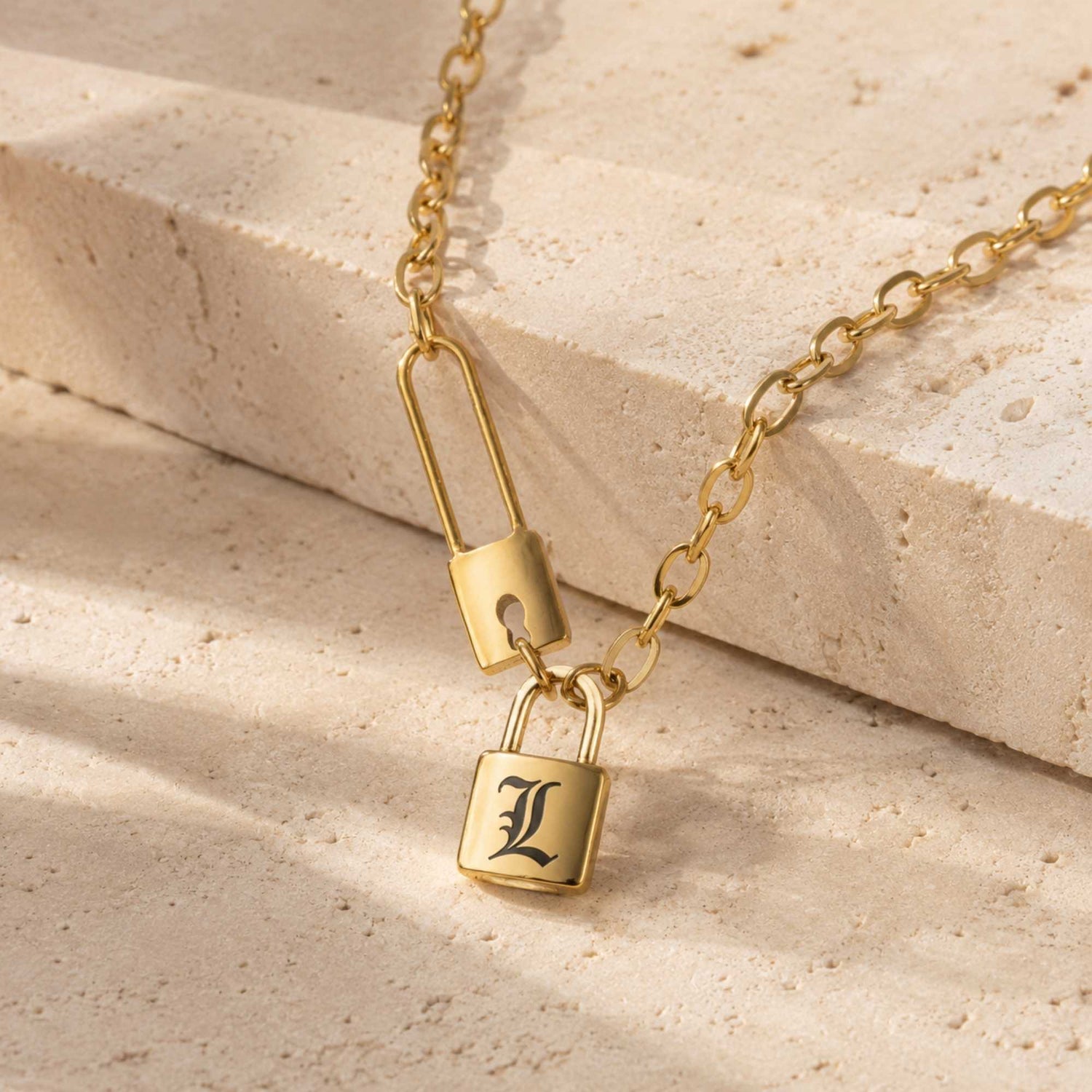 Padlock Initial Paper Clip Necklace